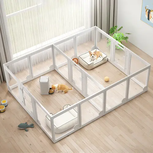 AMERLIFE 24" H Acrylic Dog Playpen Indoor - Modular Puppy Ferret Pet Play Pen with Suction Cups, Double Locks, Doors, Waterproof Fence, Easy Assemble-Disassemble (10/14/17 Pcs) for Secure Zones,#SummerVibes #homemakeover