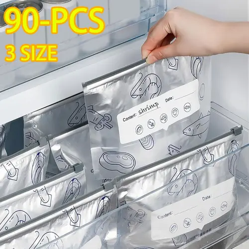 Multi-Size Reusable Aluminium Foil Pouches Set - 2026 New Resealable Vacuum Zipper Bags with Label Slots, Zip Lock, Kitchen Organization, Storage Organization for Fresh Longer Foil Pack Food Storage, Rectangular Preserving Containers