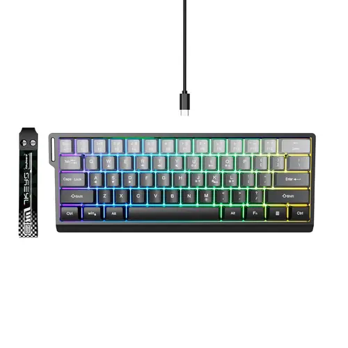 7KEYS Wired Minimalist 60% Gaming Keyboard - 61-Key Compact Portable RGB Backlit with Lanyard, 25-Key Anti-Ghosting, for Gamer Stuff, Video Game, Work from Home, Custom Keyboard Setup, Compatible with PC, Mac, Laptop (Gradient Gray) Gaming Accessory