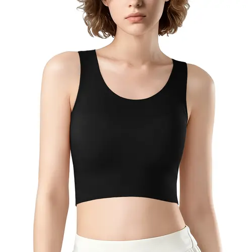CUTESTREET Women's FTM Seamless Lightweight Compression Bra Tank Top - Breathable Crew Neck Fitted Support, Hand Wash Only Basic Casual All Seasons Sportswear for Gym Transgender Athletic Use