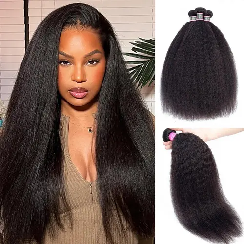 OQ HAIR Kinky Straight Hair Bundles 100% Virgin Human Hair Weaving Natural Black Color 3 4 Bundles Double Weft Sew in Hair Extensions #SohoChic #TikTokShopBackToSchool