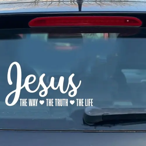 2pcs Inspirational Jesus THE WAY Vinyl Car Sticker - Black & Silvery Letter Pattern, Waterproof Windshield Decal, Universal Exterior Decor for Vehicles (Car, Truck, SUV), SummerVibes Accessory