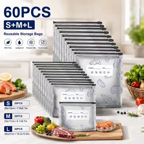 30PCS Reusable Food Preservation Bags Set (3 Sizes) - Airtight, Waterproof, Anti-Leak Kitchen Preserving Containers for Vegetable Storage, Meal Prep, Airtight Container Set, Fridge Organization, Food Hacks, Easy to Pack and Store