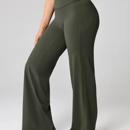 UNISSU Hugcurve Women's High-Waist Stretchy Sports Pants - No Front Seam, Wide Leg, Side Pockets, Buttery Soft Blend Fabric, Seamless Sculpt, Lounge Wear, 31" Inseam, Move with Ease Fitness Yoga Bottoms