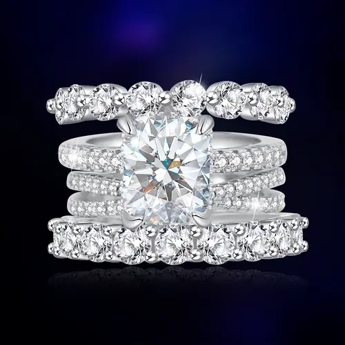 4-Piece Radiant Cut Solitaire Stackable Ring Set for Women, 5A CZ Engagement w/Eternity Bands, Perfect for Christmas Gifts for Girls