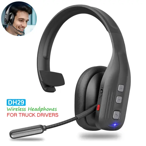 DH29 Wireless Trucker Bluetooth Headset with Noise-Canceling Mic, Comfortable Foldable Fit, HiFi Sound, Volume Control, Oval Earbud, Cable Management for Cellphones & Professional Settings, Noise Cancellation