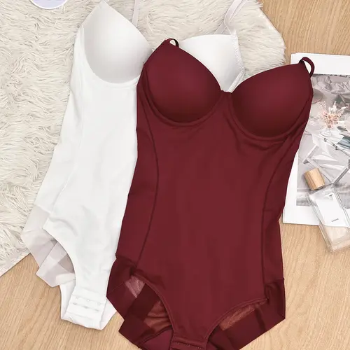 2pcs Full Body Shapewear Jumpsuit with Pads, Spaghetti Strap, Ruched Design, Casual Style, Regular Length, Plain Surface, All Seasons, Women's Tight Fitting Underwear Shapewear Clothes