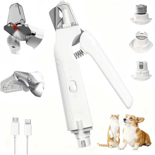 2-in-1 Pet Paw Trimmer & Nail Grinder for Dogs & Cats, USB Rechargeable with 2 LED Lights, Splash Guard, Quiet Operation, Ultra-Quiet Claw Care Grooming Tool for Small/Medium/Large Pets