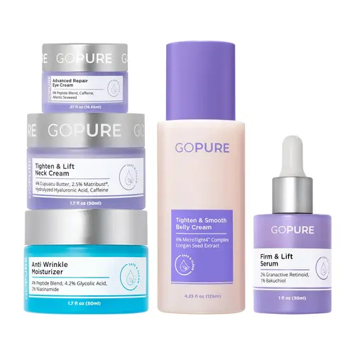 GOPURE Firm & Lift Core Collection - Firm & Lift Serum, Neck Cream, Anti Wrinkle Moisturizer, Eye Cream & Belly Cream for Radiant, Smooth, Hydrated Skin