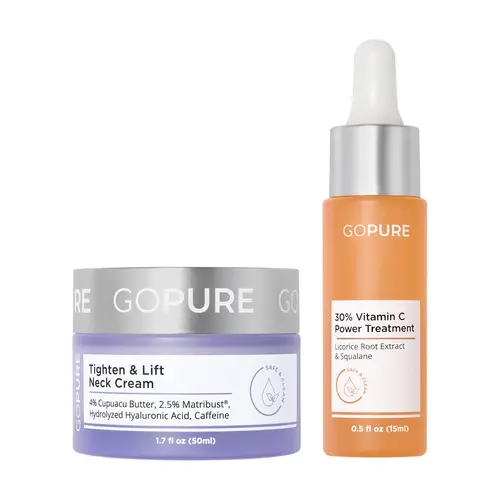 GOPURE Pure Radiance Duo - Vitamin C Power Treatment & Neck Cream for Dark Spots Fine Lines & Dullness Skin Repair