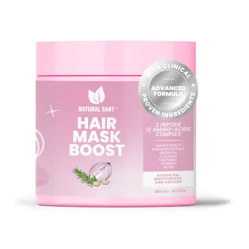 NaturalSant Hair Mask Boost with Onion Extract for Long & Strong Hair 3-Peptide Complex Clinically Approved 200ml Hydrating Treatment Cream