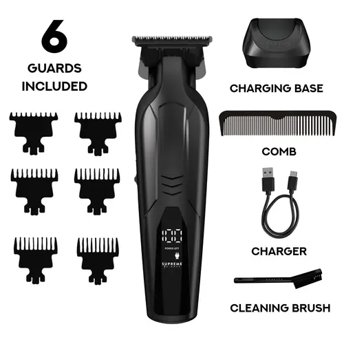 Supreme Trimmer VADER Lite T-Liner Cordless Hair Trimmer Set, Steel Body, 6 Guards, USB-C Charging, Built-In Long-Lasting Batteries, 6.5W 7000 RPM Motor, Smooth Titanium-Ceramic Blades, Barber Equipment for Clean Cuts & All-Day Comfort, Brush