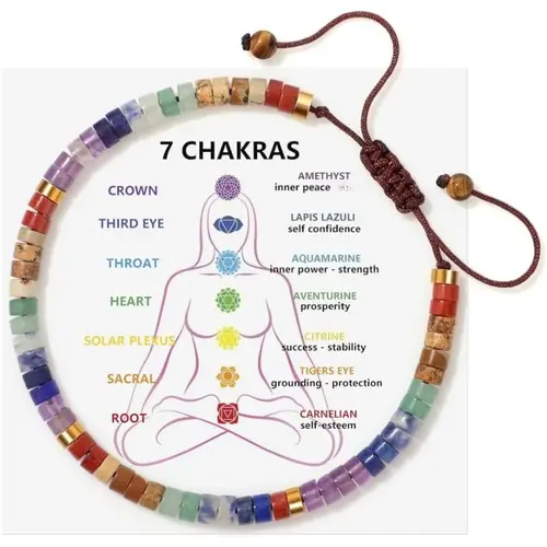 Women's 7 Chakra Adjustable Beaded Healing Crystal Bracelet - Natural Crystals, Citrine, Amethyst, Aquamarine, Bead Chain - Meditative Yoga Jewelry, Casual Accessory, Gift for Women (Birthday, Mother's Day) - Costume Fashion Bracelet & Bangle