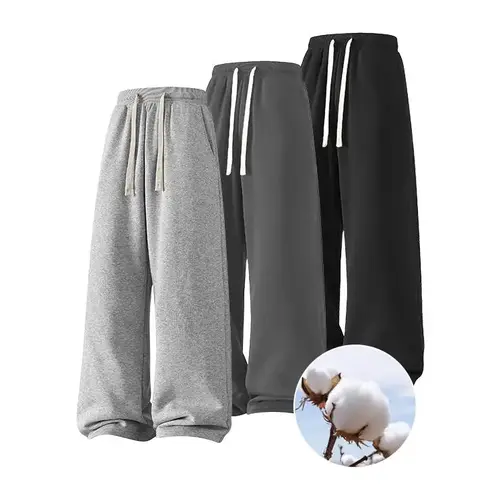 Men's Solid-Color Cotton Drawstring Sweatpants - Athleisure Fitness Leggings, Joggers, Lounge Style Pants, Versatile All-Season Daily Wear for Fall/Winter 2-Piece, 3-Piece Menswear Sets, Drawstring Sweatpants Men's Pants