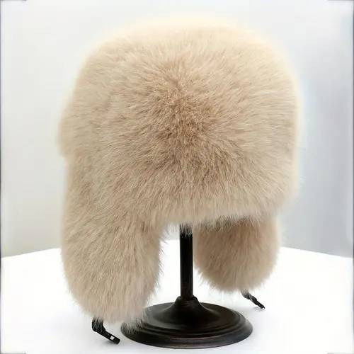 Elegant Vintage Ushanka Faux Fur Hat - Thick Aviation-Style Fashion Accessory, Adjustable Hook-and-Loop Closure, Ear Coverage, Polyester All-Weather Outdoor Headwear for Daily Wear, Hiking, Accessories