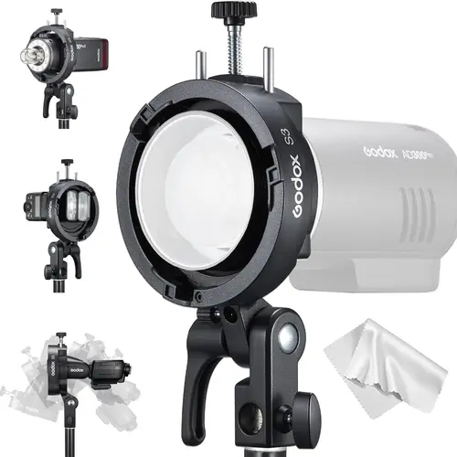 GODOX S3 Camera Speedlite Mounting Bracket - Adjustable ±90° Angle, Umbrella Hole, Bowens Holder, Camera Attachment Accessories for Godox AD200Pro AD300Pro AD400Pro V1 V100 V1Pro AD100Pro & Their Mark II Models, Holder Mount