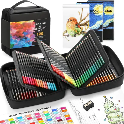 120 Pack Colored Pencils for Coloring Books, Soft Core Oil Based Color Pencils with Sketch Book, Color Book, Art Supplies with Zipper Case, Back to School Gifts for Kids, Adults, Artists, Professionals, #tiktokshopbacktoschool