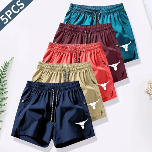 Men's Solid Color Quick-Dry Athletic Swim Trunks - Non-Stretch Fabric, Drawstring Elastic Waist Activewear for Beach, Aquatic Sports