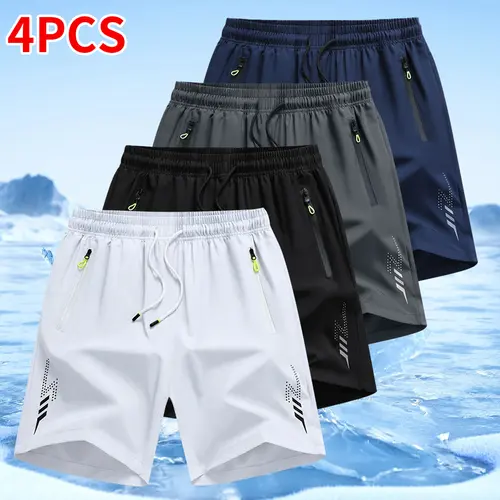 Men's 4-Piece Ultra-Light Dry Fit Casual Athletic Shorts - Elastic Drawstring Waist, Zipper Pockets, Ideal for Running, Gym, Outdoor Activities, Menswear Bottoms Gym Clothes, Men's Shorts