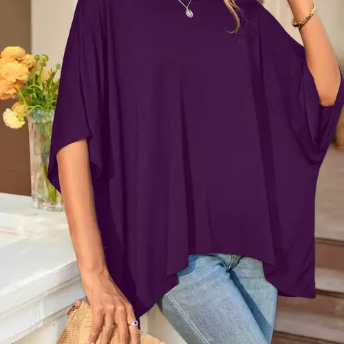 Women's Casual Batwing Sleeve Top, Loose Fit Irregular Hem, Spring & Fall Fashion, Plus Size Ladies' Blouse Shirts, Womenswear