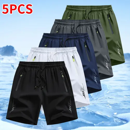 5pcs Men'S Fashion Sports Casual Shorts - Breathable, Quick-Dry, Zipper Pockets, Elastic Drawstring, Ideal for Outdoor Activities, Beach, and Casual Attire, Casual Wear|Breathable Fabric|Washabl,clothes for back to school,first day of school outfits