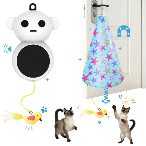 Interactive Cat Toys for Indoor Cats Automatic Electric Hide and   Seek Monkey Cat Toy - Best Kitten & Adult Cat Enrichment Toy Stick-on Hanging Electric Kitty Toys for Bored Cats