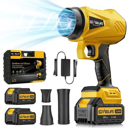 GEVEELIFE Cordless Turbo Jet Lightweight Wireless Handheld High Speed Leaf Blower - Ergo Handle, 3 Nozzles, 2 Fast Charging Batteries, Powerful Airflow for Gardening, Outdoor Surfaces, Dad Gift Tool