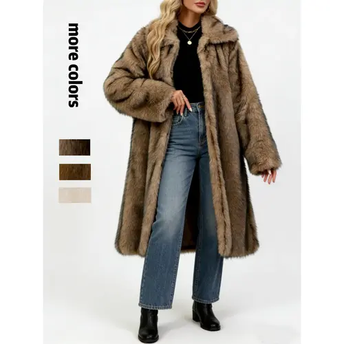 VVZ Women's Long-Length Warm Imitation Fur Fleece Coat for Fall and Winter Soft Cozy Full Coverage Design Womenswear Outerwear TikTokShopHolidayHaul Jackets