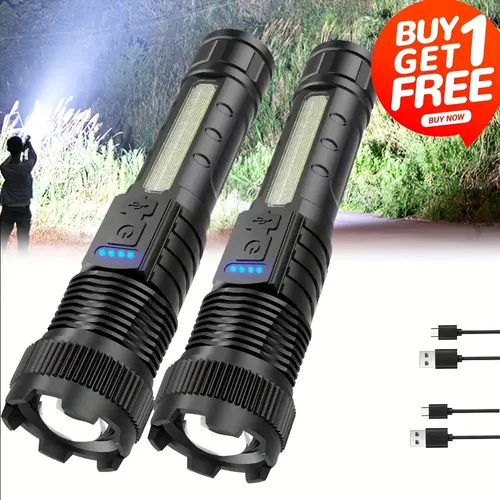 High Lumen Rechargeable Outdoor Tactical LED Flashlight - Zoomable Torch Light, 6-Mode Adjustable Handheld Zoomable Spotlight, 200m Range USB-C Rechargeable Multifunctional Outdoor Emergency White Light, Outdoor Tactical Flashlight