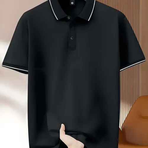 Men's Casual Polo Shirt, Lightweight Short Sleeve Solid Top for Golf, Work & Summer Vacation Wear, Clothes, Shortsleeve Menswear Collared Stylish