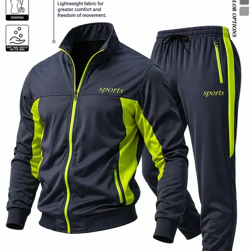 Men's 2 Piece Tracksuit Set, Stand Collar Jacket with Jogger Pants, Casual Athletic Sweatsuit for Gym and Daily Wear Sportswear Set  Active Set   Lightweight