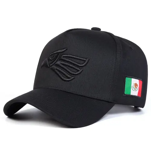 Unisex Mexican Eagle Embroidery Black Trucker Cap - Adjustable Strap, 1-Size Polyester Mesh Baseball Hat for Outdoor, Casual Wear, Black Trucker Hat