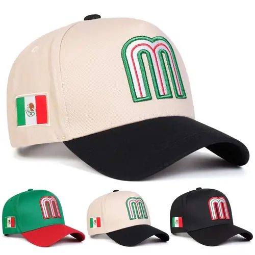 Unisex Embroidered M-Letter Baseball Hat - Mexican Flag Design, Hip-Hop Net Style, Adjustable Black Premium Quality Cap for Everyday Outdoor Casual Wear