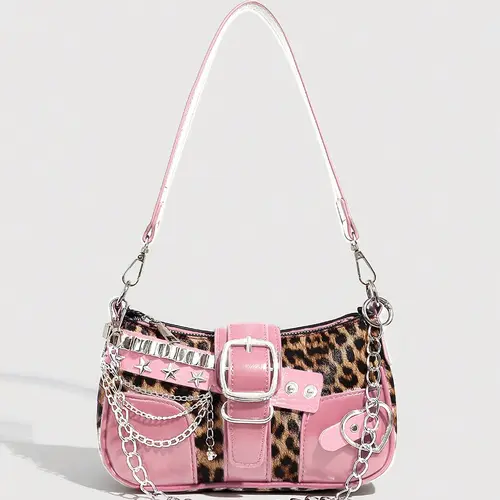 Vintage Y2K Women's Bag, Punk Style Colorblock Star Chain Small Shoulder Crossbody Handheld Bag, Casual Crossbody Bag, Detachable Strap, Polyester Lining, Multi-Functional Handbag, Crossbody Handbags