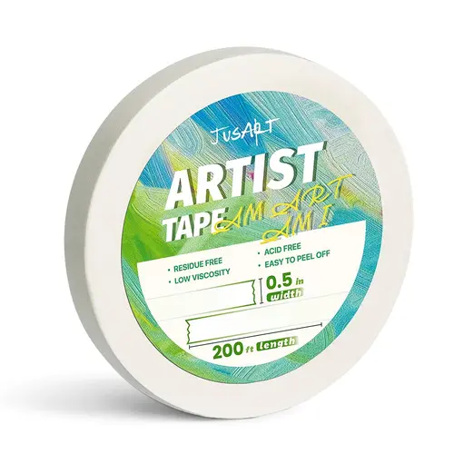 JusArt Self-Adhesive Translucent Pulp Artist Tape - 0.5" Width, 200 ft Long, White, Low-Tack, Invisible Adhesive, Residue-Free, Acid-Free, Bleed-Proof, Easy-to-Peel Masking Tape for Painting, Watercolor Paper (Office Stationery), Sticky Tape, Watercolor A