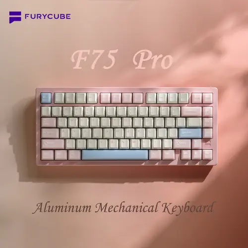FURYCUBE F75 Pro 75% Compact Wireless Mechanical Keyboard, CNC-Polished Full Aluminum, Gasket Structure, 5-Layer Dampening, BT/2.4G/USB-C, RGB Backlight, PBT 3/5 Pin Keycaps, Color Variant, Gaming for Laptops/Computers, Wireless Keyboards