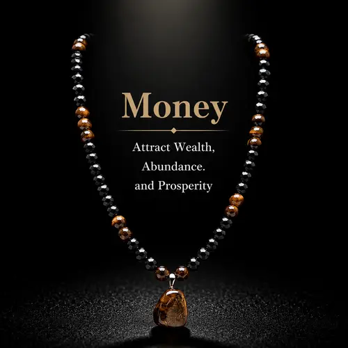 ARPURRAINA Money Attraction Necklace - Tiger Eye & Obsidian Pendant for Chain, 69cm/27.1in Versatile Chain, Spiritual Statement Jewelry, Adults' Daily Accessory, Attract Prosperity, Meaningful Anniversary Gift, Works for Everyday Wear or Events