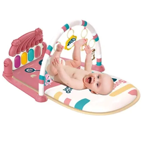 Unisex Baby Piano Activity Play Mat - Indoor Interactive Floor Play Mat for 0-3 Months Newborns, with 5 Infant Learning Toys, Music, Lights, Tummy Time Gift (Pink)