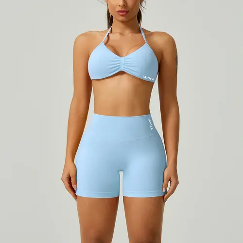 Women's Comfortable Backless Halter Sports Bra, High Elasticity Yoga Shorts Set, Fitness Running Workout, Sportswear for Gym