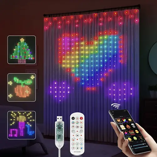 Smart LED Curtain Lights, Color Changing Wall Lights, Dynamic DIY Curtain String Lights for Bedroom Living Room Backdrop Decor Christmas Halloween Parties, 400 RGB LEDs Adjustable Rgb Lighting Vibrant Rgb Lighting summerwins, Rgb Colorful Lights