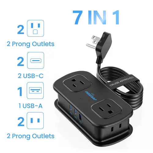 Back to School POWSAF 4 Ft Travel Power Strip Sockets - 4 Outlets, 3 USB Ports (2 USB C) Fast Charger, No-Surge Extension with Cord Wrap & Strap, Cruise Essentials for Hotel & Travel Use tiktokshopbacktoschool,back to school,back to school haul