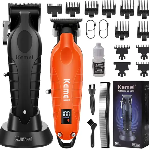 KEMEI Professional Cordless Rechargeable Hair Clippers & Trimmer Set KM2293 - Barber Equipment, Electronic Hair Trimmers & Clippers for Home Haircut, Beauty Products with Brush, Men's Gift, Adjustable Guard Hair Trimmers & Clippers