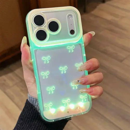 Vibrant LED Clear Aesthetic Ribbon Bowknot Case for iPhone 17 Pro Max/17 Air 17 Pro 16 plus 15 14 13,Transparent Soft Raised Camera Protective Shockproof Cover,back to school,back to school haul