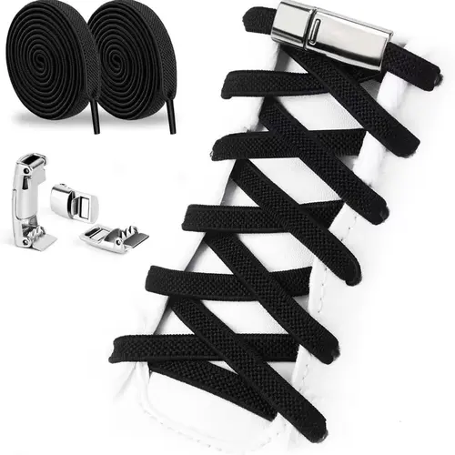 Unisex Elastic No Tie Shoelaces for Casual Sport Sneakers - Lightweight Magnetic Buckle, 1 Size Custom Fit, White & Black Footwear Accessories for Kids & Adults