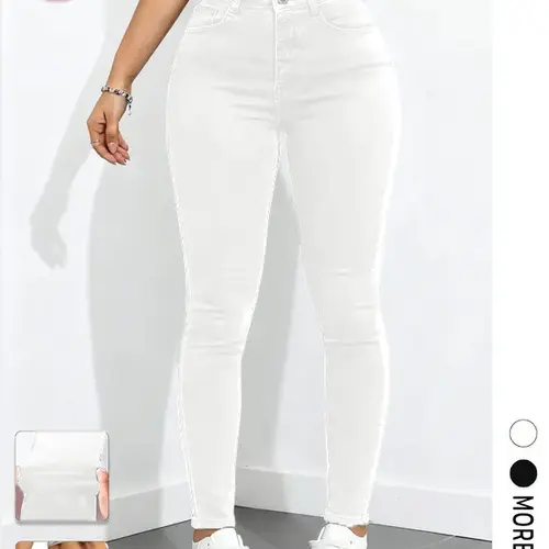 Flvsun Women's Cotton High-Waist Washed Skinny Jeans - Stretch Cold-Wash Casual Fashion Bottoms with Expandable Pockets, Classic Minimalist White Button Holiday Trousers (Women's Clothes)