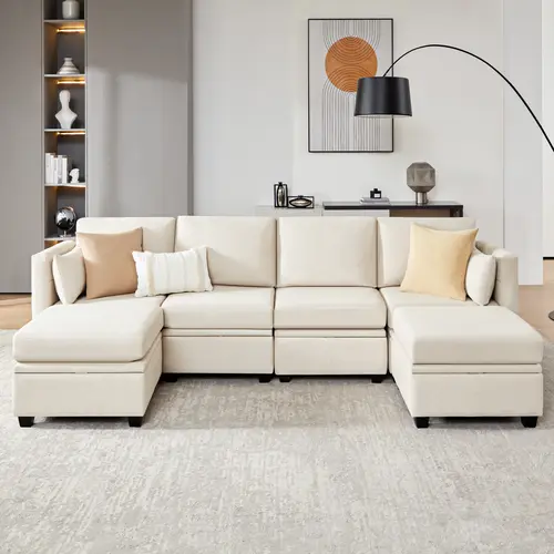 【4-6 Packages】Modular Sectional Sofa with Storage, U Shaped Sectional Couch for Living Room, Convertible Modular Sofa Couch with Ottomans, High Supportive & Soft Sponge, 6 Seat