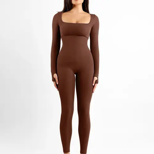 FeelinGirl # Giveaway The Jumpsuit Seamless Thumb Hole Square Neck Long Sleeve Soft Basic Womenswear Nylon Fabric Simple