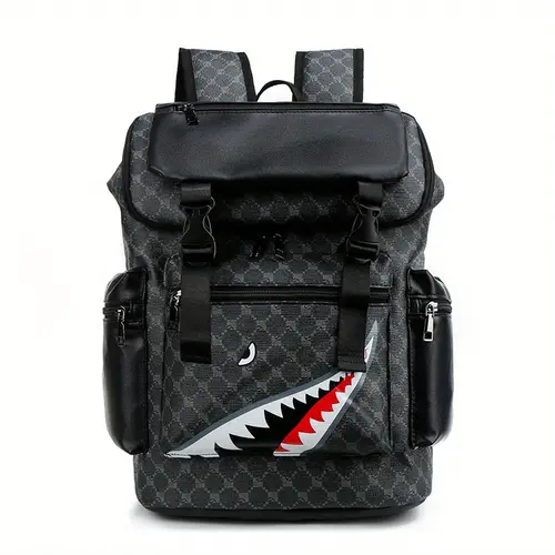 Shark Mouth Backpack PU Leather Laptop Bag for College Travel 2025 Dry Clean Unisex Multi-Functional Large Capacity Youth Unisex2025, Back To Class, Campus Life