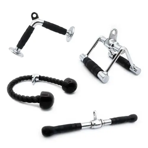 RITFIT Chrome Finish Lat Pulldown Attachments - Nylon Braided Cable Machine Accessories with Ergonomic Handles Boost Hold, Solid Steel Parts, Secure Grip for Home Gym Gear, Home Workout Equipment, Gym Stuff Accessories