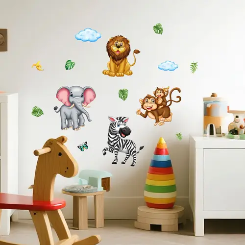 3PCS 30 x 90cm Jungle Animal, Plant, Sun, Cloud and Butterfly Self-Adhesive Wall Stickers, Decorative Wall Decals for Bedroom Background Wall Home Decor, Wall Decals Peel and Stick (M16016-YJ)